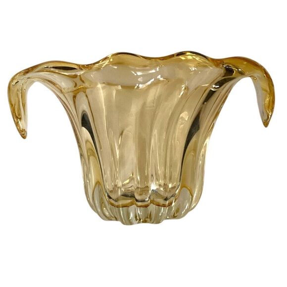 Vintage Teleflora Amber Clear Art Glass Vase Ribbed Drip Waterfall Tulip - Picture 3 of 7